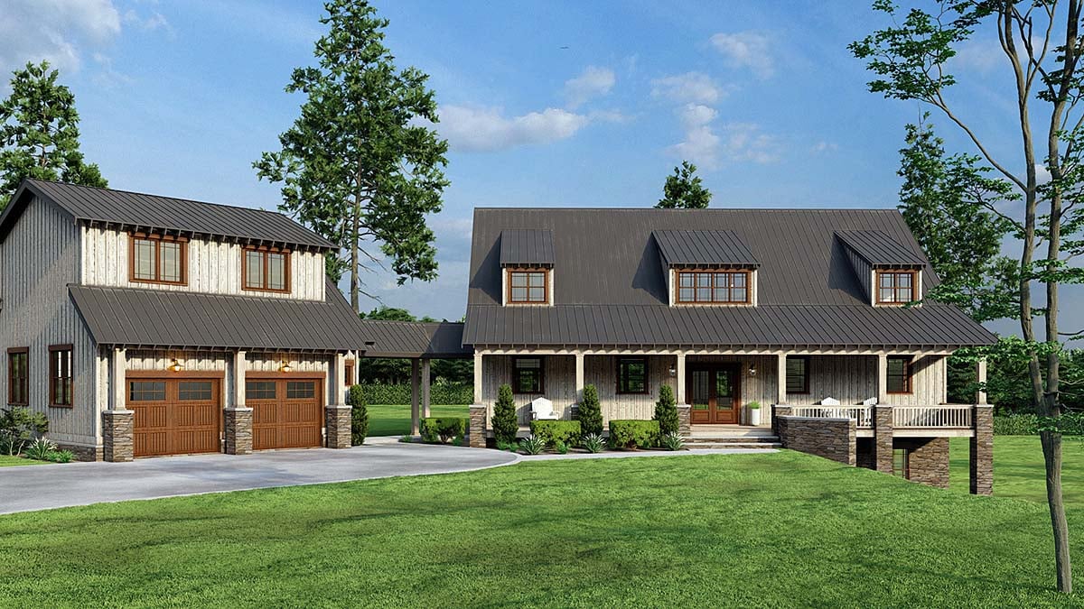 Barndominium, Country, Farmhouse, Southern Plan with 2761 Sq. Ft., 6 Bedrooms, 4 Bathrooms, 2 Car Garage Elevation