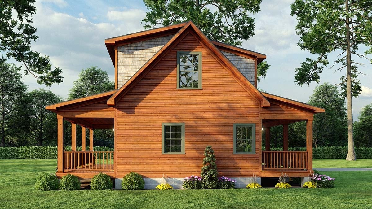 Cabin, Coastal, Country Plan with 1039 Sq. Ft., 2 Bedrooms, 2 Bathrooms Picture 3