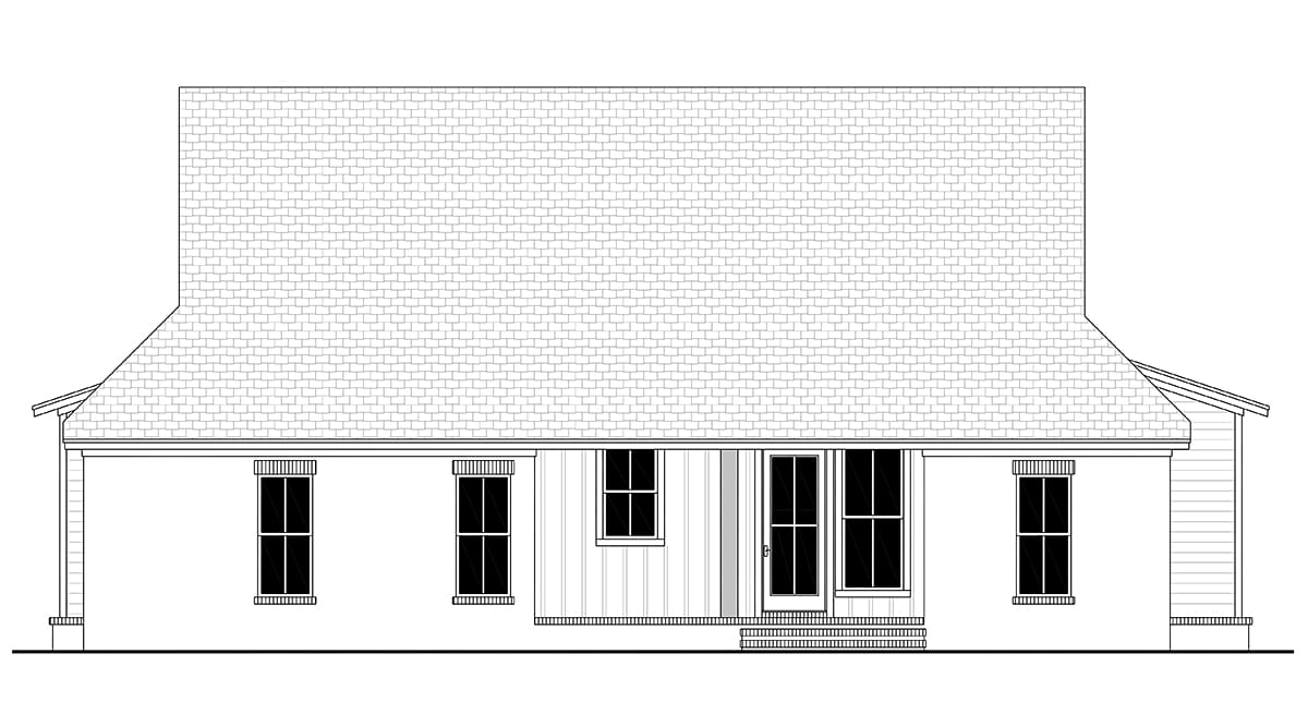 Country, Farmhouse, Traditional Plan with 1800 Sq. Ft., 4 Bedrooms, 2 Bathrooms, 2 Car Garage Rear Elevation