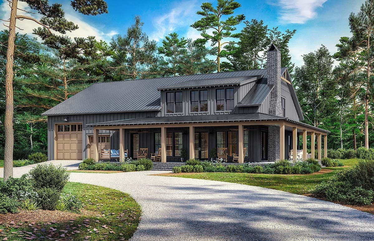 Barndominium, Farmhouse, Southern, Traditional Plan with 2782 Sq. Ft., 4 Bedrooms, 3 Bathrooms, 4 Car Garage Elevation