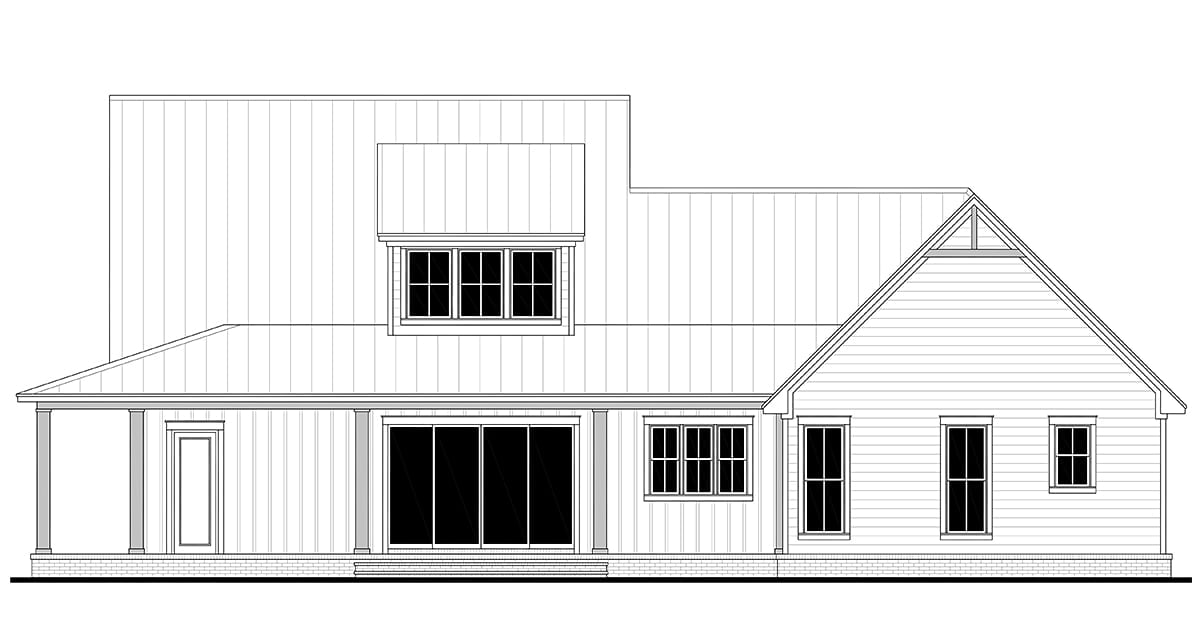 Country, Craftsman, Farmhouse, Southern Plan with 2392 Sq. Ft., 4 Bedrooms, 4 Bathrooms, 2 Car Garage Rear Elevation