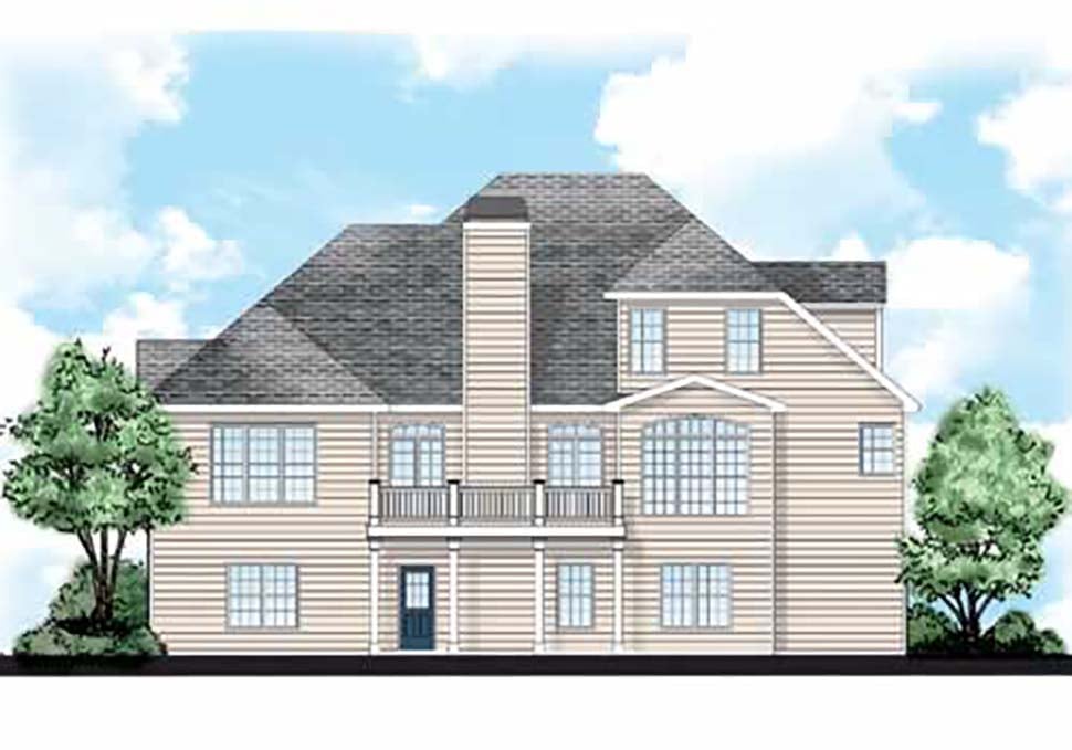 European, Traditional Plan with 2481 Sq. Ft., 4 Bedrooms, 3 Bathrooms, 2 Car Garage Rear Elevation