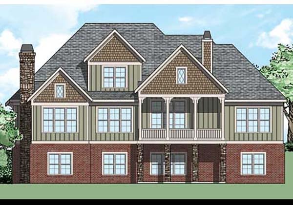 Craftsman, European, Traditional Plan with 2766 Sq. Ft., 3 Bedrooms, 3 Bathrooms, 2 Car Garage Rear Elevation