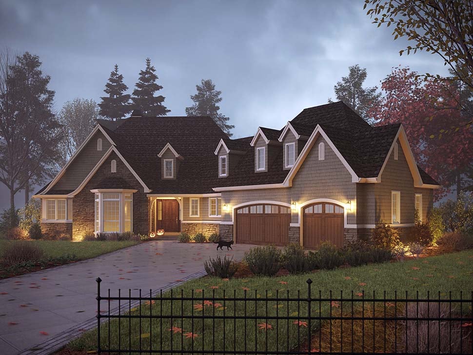 Craftsman, European, Traditional Plan with 3079 Sq. Ft., 4 Bedrooms, 2 Bathrooms, 3 Car Garage Picture 5