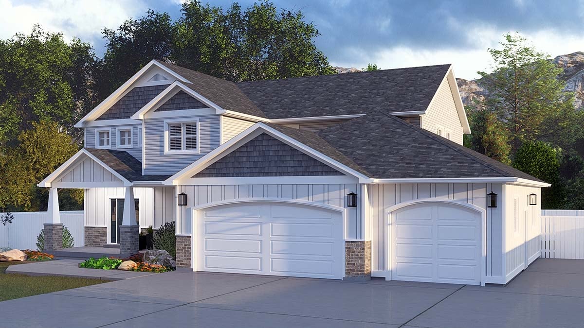 Craftsman, New American Style, Traditional Plan with 3863 Sq. Ft., 5 Bedrooms, 5 Bathrooms, 3 Car Garage Picture 2
