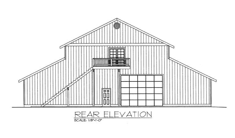 Garage Plan 85387 - 4 Car Garage Apartment Rear Elevation
