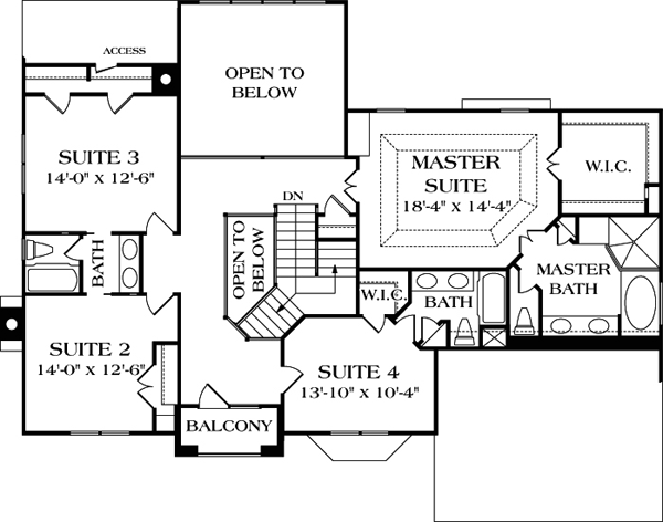 Traditional Style with 6 Bed, 5 Bath, 2 Car Garage - House Plan 85438