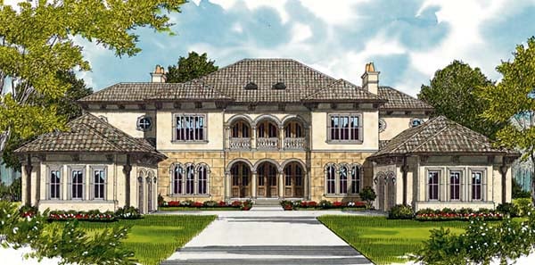 European, Mediterranean Plan with 7808 Sq. Ft., 5 Bedrooms, 6 Bathrooms, 4 Car Garage Elevation