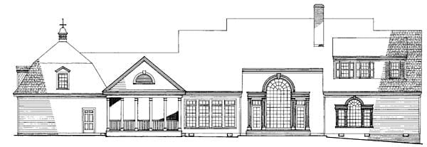 Colonial, Country, Farmhouse, Southern Plan with 4445 Sq. Ft., 4 Bedrooms, 5 Bathrooms, 2 Car Garage Rear Elevation