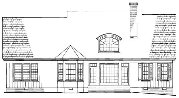 Cottage, Country, Farmhouse, Ranch Plan with 2151 Sq. Ft., 3 Bedrooms, 2 Bathrooms, 2 Car Garage Rear Elevation