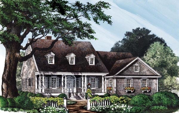 Colonial, Cottage, Country, Southern Plan with 2272 Sq. Ft., 4 Bedrooms, 4 Bathrooms, 2 Car Garage Elevation