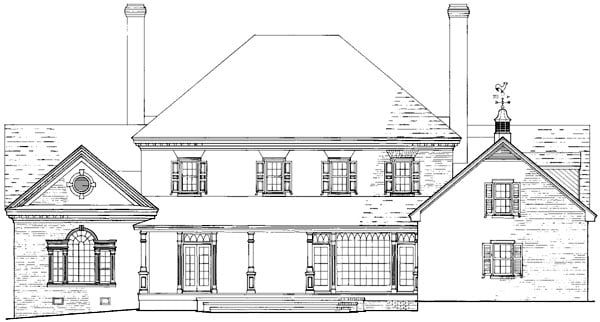 Colonial, Plantation, Traditional Plan with 4489 Sq. Ft., 4 Bedrooms, 6 Bathrooms, 2 Car Garage Rear Elevation