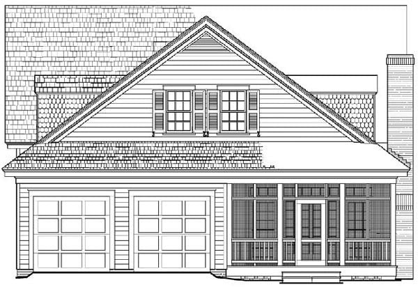 Cottage, Country, Farmhouse, Traditional Plan with 2479 Sq. Ft., 3 Bedrooms, 4 Bathrooms, 2 Car Garage Rear Elevation