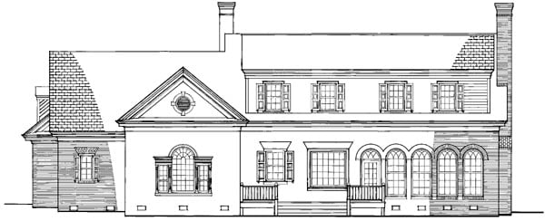 Colonial, Traditional Plan with 3352 Sq. Ft., 4 Bedrooms, 4 Bathrooms, 2 Car Garage Rear Elevation