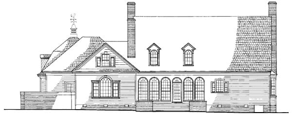 Cape Cod, Colonial, Cottage, Country, Plantation, Southern Plan with 4256 Sq. Ft., 5 Bedrooms, 5 Bathrooms, 2 Car Garage Rear Elevation