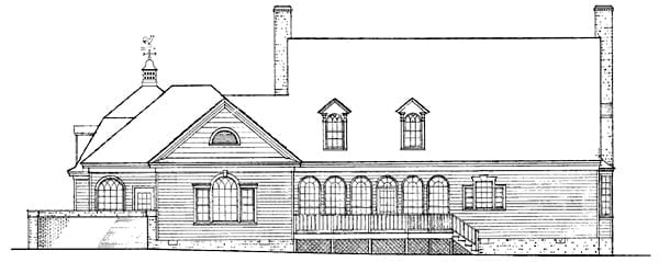 Cape Cod, Colonial, Southern, Traditional Plan with 3702 Sq. Ft., 4 Bedrooms, 4 Bathrooms, 2 Car Garage Rear Elevation