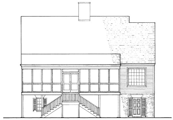 Coastal, Country, Southern, Traditional Plan with 2071 Sq. Ft., 4 Bedrooms, 4 Bathrooms, 2 Car Garage Rear Elevation