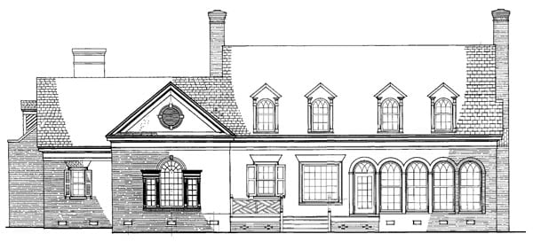 Colonial, Southern, Traditional Plan with 3329 Sq. Ft., 4 Bedrooms, 4 Bathrooms, 2 Car Garage Rear Elevation