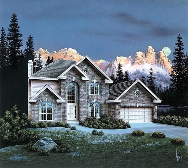Traditional Plan with 2614 Sq. Ft., 4 Bedrooms, 3 Bathrooms, 2 Car Garage Elevation