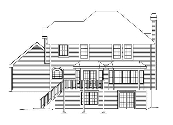 Traditional Plan with 2614 Sq. Ft., 4 Bedrooms, 3 Bathrooms, 2 Car Garage Rear Elevation
