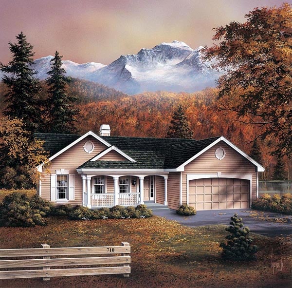 Country, Ranch, Traditional Plan with 2432 Sq. Ft., 3 Bedrooms, 2 Bathrooms, 2 Car Garage Elevation