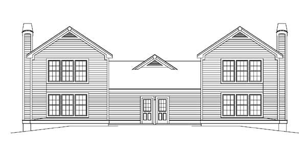 Country, Ranch, Traditional Plan with 2408 Sq. Ft., 4 Bedrooms, 4 Bathrooms Rear Elevation