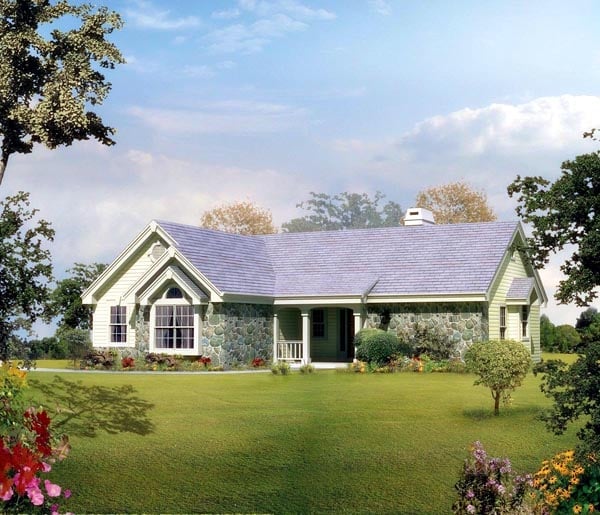 Country, Ranch, Traditional Plan with 1248 Sq. Ft., 2 Bedrooms, 2 Bathrooms, 2 Car Garage Elevation