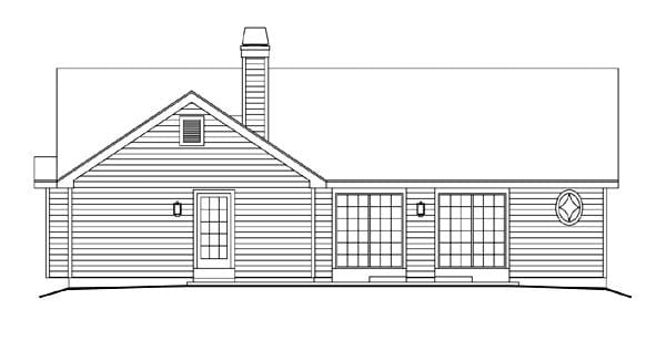 Country, Ranch, Traditional Plan with 1248 Sq. Ft., 2 Bedrooms, 2 Bathrooms, 2 Car Garage Rear Elevation