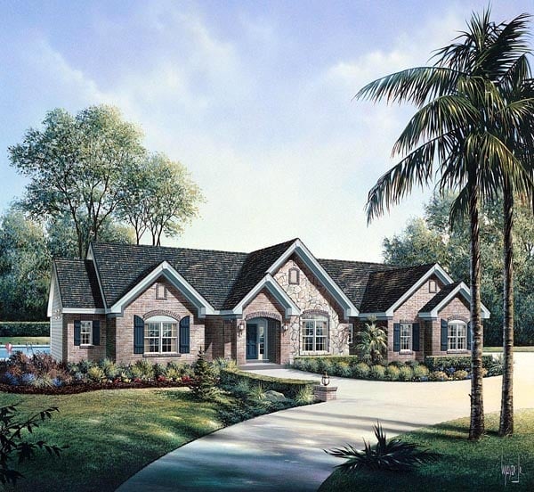 Retro, Traditional Plan with 2695 Sq. Ft., 3 Bedrooms, 3 Bathrooms, 2 Car Garage Elevation