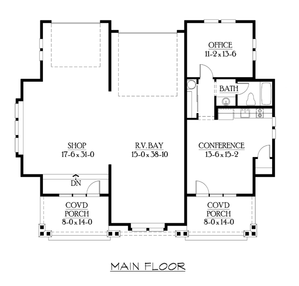 Plan 87408 | Craftsman Style 2 Car Garage with 1 Bed, 1 Bath, RV