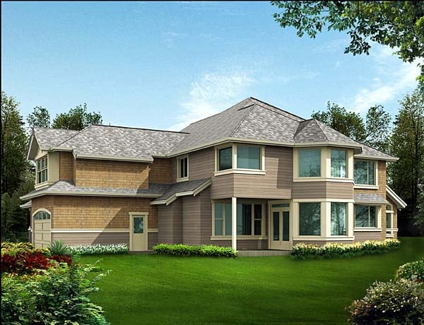 Country Plan with 4100 Sq. Ft., 4 Bedrooms, 4 Bathrooms, 3 Car Garage Rear Elevation