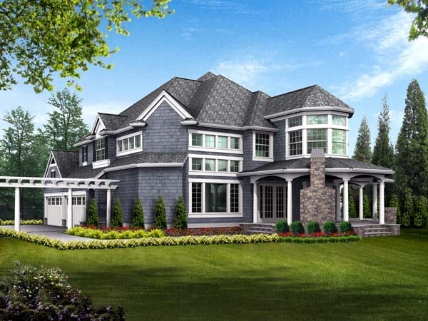 Farmhouse, Victorian Plan with 5250 Sq. Ft., 4 Bedrooms, 5 Bathrooms, 3 Car Garage Rear Elevation