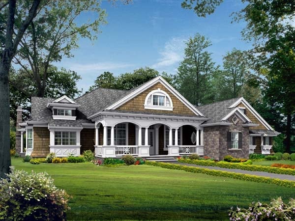 Colonial, Country, Craftsman Plan with 3500 Sq. Ft., 4 Bedrooms, 3 Bathrooms, 3 Car Garage Elevation
