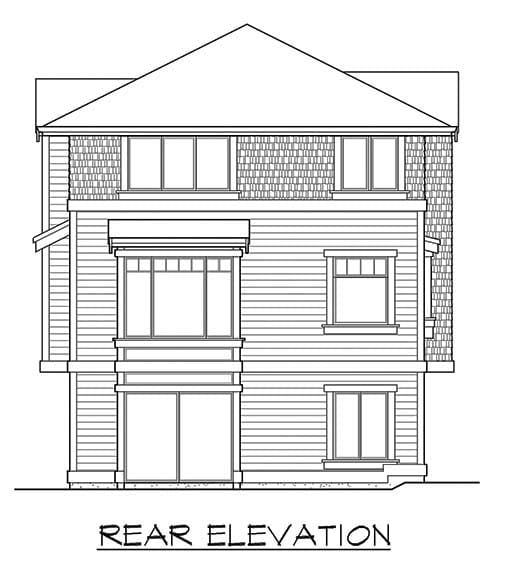 Craftsman Plan with 3506 Sq. Ft., 4 Bedrooms, 4 Bathrooms, 2 Car Garage Rear Elevation