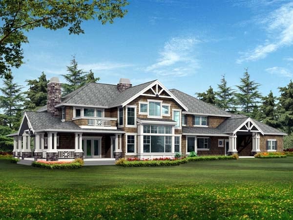 Craftsman Plan with 4300 Sq. Ft., 4 Bedrooms, 4 Bathrooms, 4 Car Garage Rear Elevation