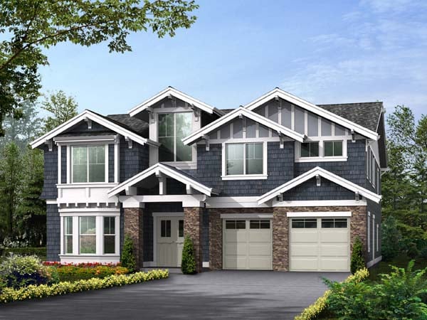 Craftsman Plan with 4348 Sq. Ft., 5 Bedrooms, 5 Bathrooms, 3 Car Garage Elevation