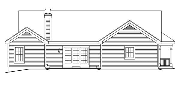 Bungalow, Country, Craftsman, Ranch Plan with 1591 Sq. Ft., 3 Bedrooms, 2 Bathrooms, 2 Car Garage Rear Elevation