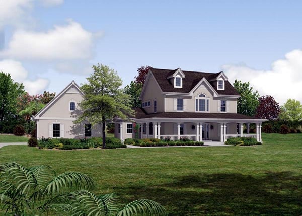 Country, Southern, Traditional Plan with 2694 Sq. Ft., 4 Bedrooms, 3 Bathrooms, 2 Car Garage Elevation