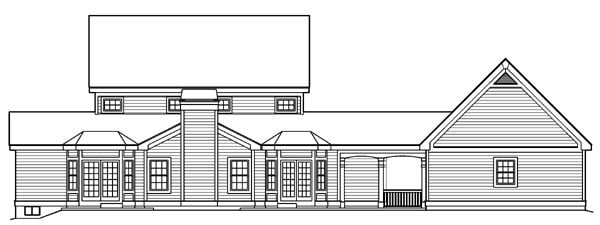 Country, Southern, Traditional Plan with 2694 Sq. Ft., 4 Bedrooms, 3 Bathrooms, 2 Car Garage Rear Elevation