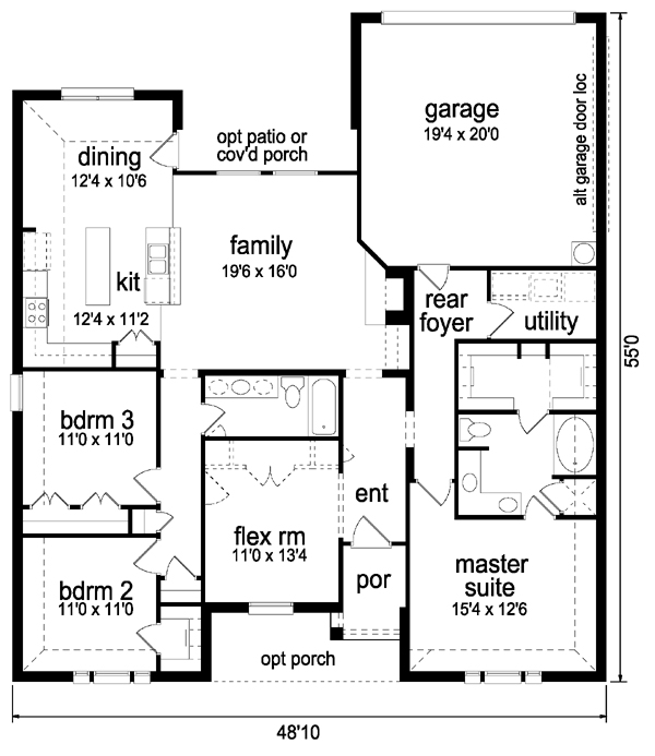 Traditional House Plan 88668 with 3 Bed, 2 Bath, 2 Car Garage Level One