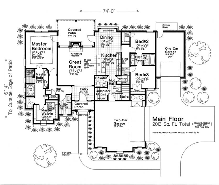 European, French Country, Tudor House Plan 89407 with 3 Bed, 4 Bath, 3 Car Garage Level One