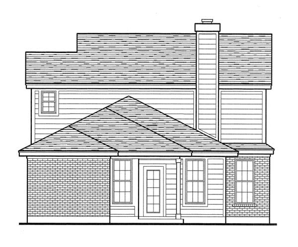 Country Plan with 1925 Sq. Ft., 3 Bedrooms, 3 Bathrooms, 2 Car Garage Rear Elevation