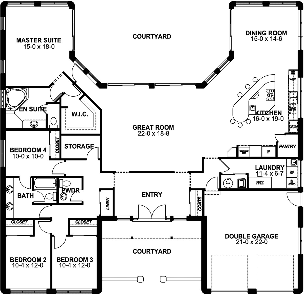 Southwest House Plan 90883 with 4 Bed, 3 Bath Level One