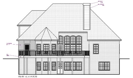 Traditional Plan with 2253 Sq. Ft., 4 Bedrooms, 3 Bathrooms, 2 Car Garage Rear Elevation