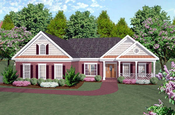 Colonial, Craftsman, One-Story, Ranch Plan with 1787 Sq. Ft., 3 Bedrooms, 2 Bathrooms, 2 Car Garage Elevation