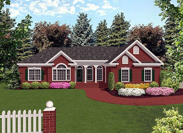 European, Ranch, Traditional Plan with 1992 Sq. Ft., 3 Bedrooms, 3 Bathrooms, 3 Car Garage Elevation