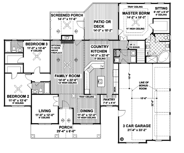 Country Style with 3 Bed, 3 Bath, 3 Car Garage - Plan 92444