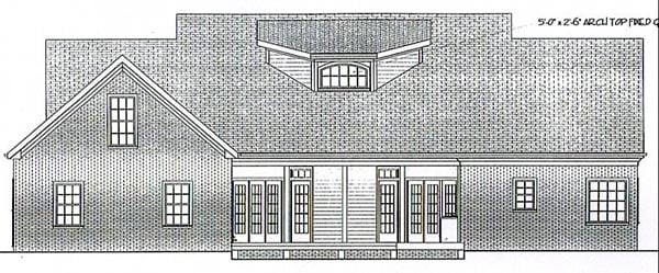 Cape Cod, Country, Farmhouse, One-Story, Ranch Plan with 1992 Sq. Ft., 3 Bedrooms, 3 Bathrooms, 2 Car Garage Rear Elevation