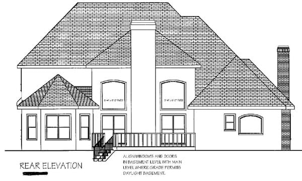 European, Tudor Plan with 2954 Sq. Ft., 4 Bedrooms, 4 Bathrooms Rear Elevation