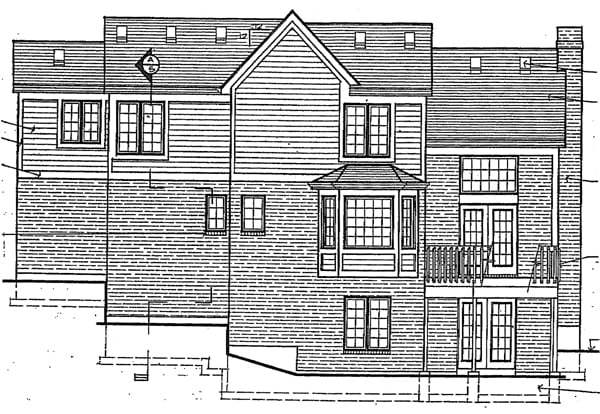 Traditional Plan with 1768 Sq. Ft., 3 Bedrooms, 3 Bathrooms, 2 Car Garage Rear Elevation